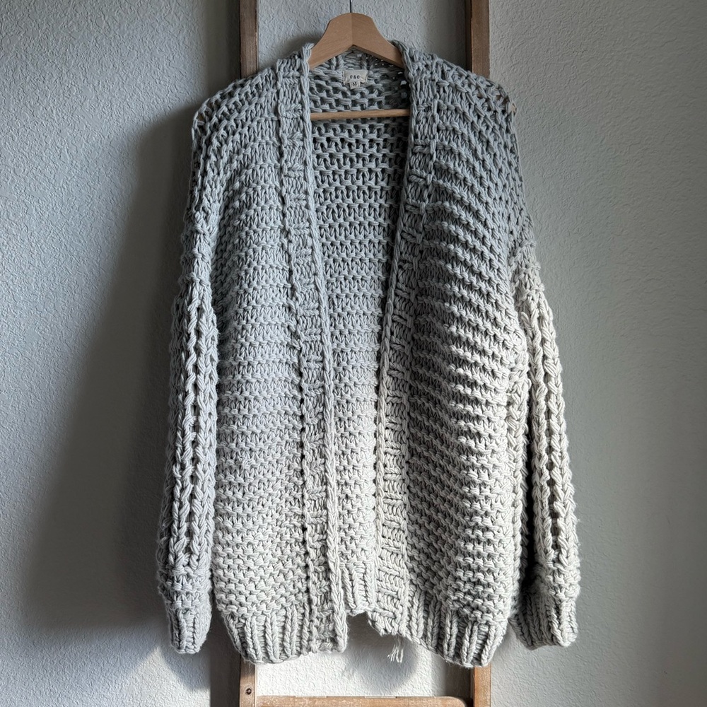 O&O Heather Grey Chunky Knit Open Cardigan Sweater sz: Med